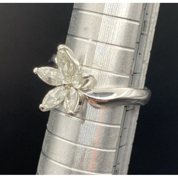 Sterling Silver CZ Flower Ring Marquise 925 Plumeria Daisy Size 6.5 April Bday - Picture 4 of 11